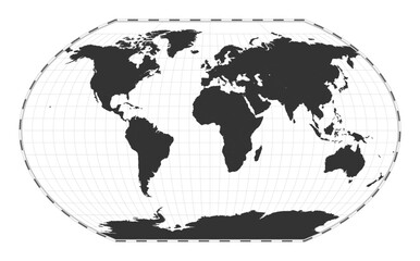 Vector world map. Kavrayskiy VII pseudocylindrical projection. Plain world geographical map with latitude and longitude lines. Centered to 0deg longitude. Vector illustration.