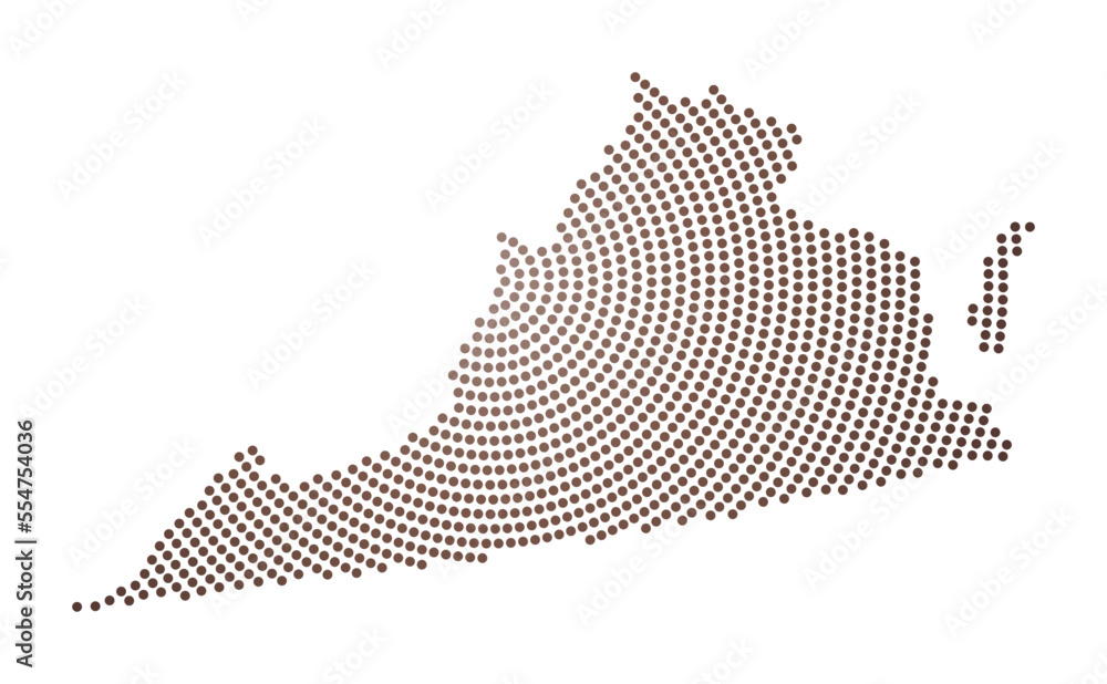Poster virginia dotted map. digital style shape of virginia. tech icon of the us state with gradiented dots