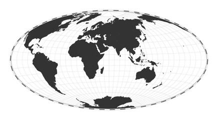 Vector world map. Aitoff projection. Plain world geographical map with latitude and longitude lines. Centered to 60deg W longitude. Vector illustration.