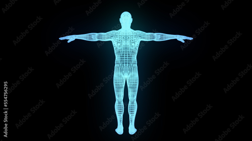 Aufkleber man body wireframe. computer generated 3d render