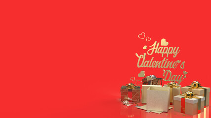 The gold happy valentine day and gift box for holiday concept 3d rendering