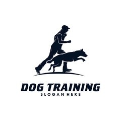 a man dog training vector logo design