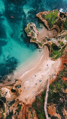 view of beach lagos portugal - obrazy, fototapety, plakaty