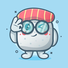 funny sushi food character mascot with ok sign hand gesture isolated cartoon in flat style design