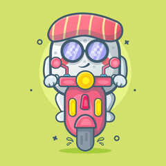 cool sushi food character mascot riding scooter motorcycle isolated cartoon in flat style design