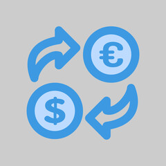 Money exchange icon in blue style about travel, use for website mobile app presentation