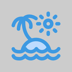 Island icon in blue style about travel, use for website mobile app presentation