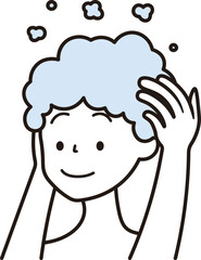 シャンプーをするアジア人男性のイラスト素材