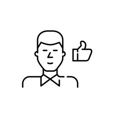 Positive customer feedback. Young man in shirt and tie. Pixel perfect, editable stroke icon