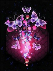 Butterflies with flowers. Abstract flowers and butterflies flying on red background. Beautiful illustration of butterflies.
