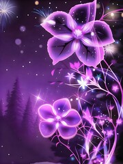 Abstract background with flowers. Beautiful purple abstract flowers at night.