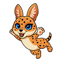 Fototapeta na wymiar Cute serval cat cartoon flying