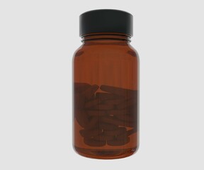isolated pill container or glass brown amber bottle for medicine 3d rendering