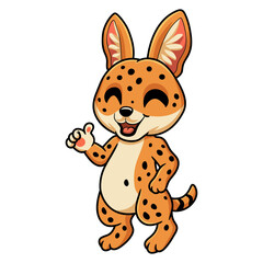 Cute serval cat cartoon giving thumbs up