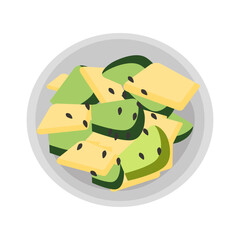 cucumber and melon salad with black sesame seeds on a plate