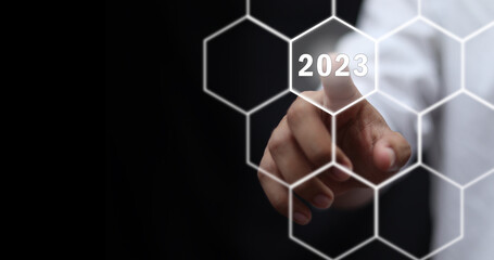 Goal in the new year 2023. Business development strategy, advancement and goal concept.
