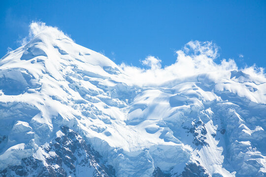 Avalanche in Nanga Parbat is the ninth highest mountain in the world and western anchor of the Himalayas. Located in Pakistan, it is one of the 14 eight-thousanders, with a summit elevation of 8126 m.