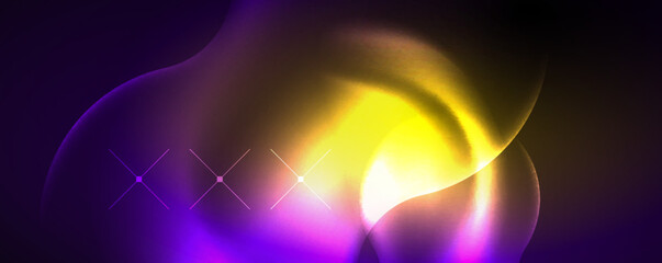 Neon glowing waves, magic energy space light concept, abstract background wallpaper design