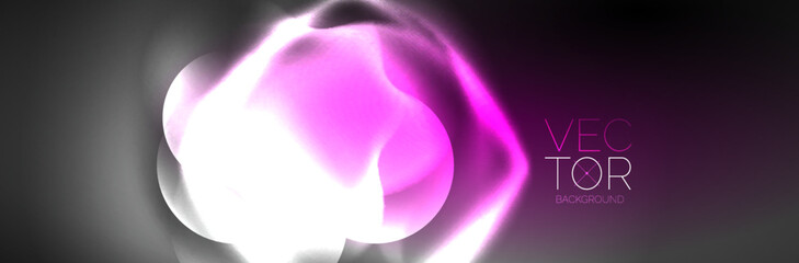 Glowing neon lights abstract shapes composition. Magic energy concept. Template for wallpaper, banner, background or landing