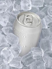 Can of cold beverage, ice cubea of juicy. Summer refreshing drink