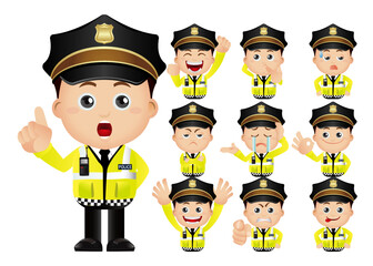 set of policeman characters in different poses
