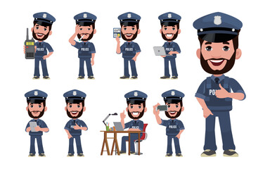 Cute policeman with different poses