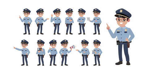 set of policeman characters in different poses