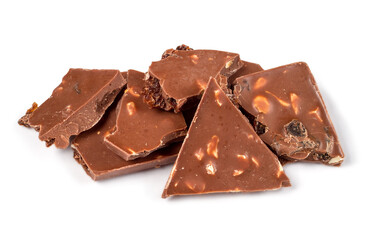 Pieces of chocolate with raisins and nuts.