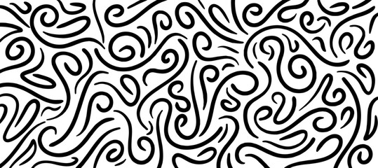 Abstract wavy swirl hand drawn  lines pattern banner background template.  