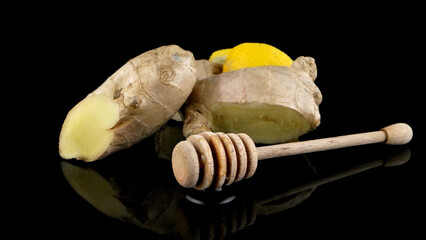 Ginger root on black