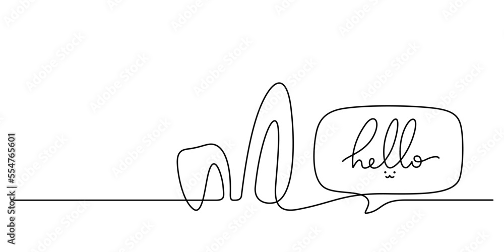 Fototapete rabbit new year and easter background with hello saying bubble one line drawing