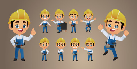 Worker with different poses. vector