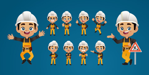 Worker with different poses. vector