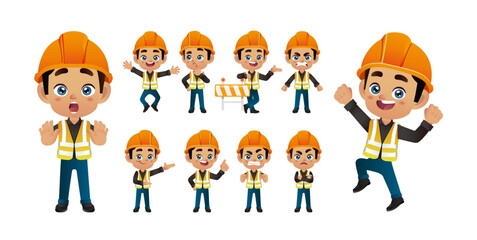 Worker with different poses. vector
