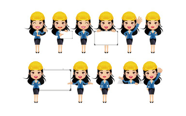 Engineer with different poses. vector