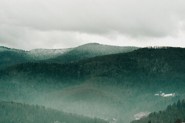 Fog in the Carpathian Mountains on an autumn day
