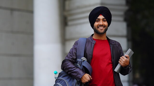 sikh college student image Young punjabi boy with confidence and bag