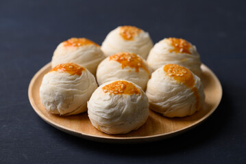 Chinese pastry moon cake, Traditional dessert celebrating in Chinese festival mid autumn or new year