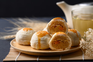 Chinese pastry moon cake, Traditional dessert celebrating in Chinese festival mid autumn or new year