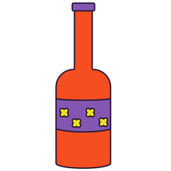 Wine bottle vector illustration in line filled design