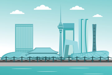 City cartoon blue design vector, City catoon design template