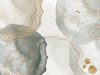 Watercolor background with gold glitter 