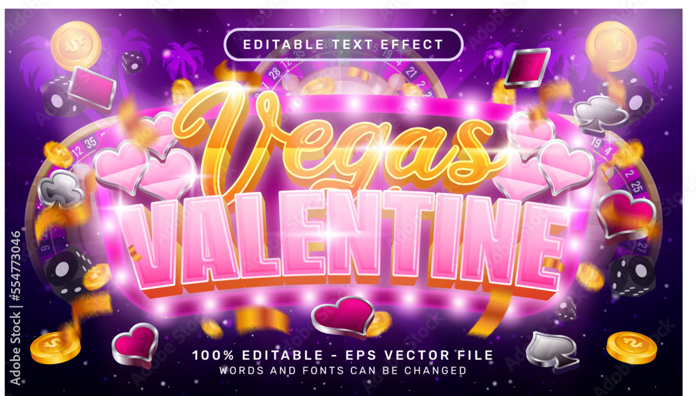 Poster vegas valentine 3d text effect and editable text effect