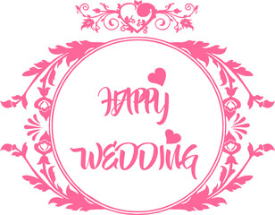Obraz premium Happy wedding pink text with floral ornament transparent
