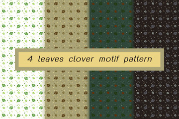 Black, green, greenish yellow,white modern masculine clover leaf pattern vector. Mini leaf n dot abstract background, allover print block for menswear silk scarf  fashion garment. Tile swatch included