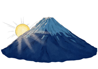 日の出と富士山のイラスト（水彩風）