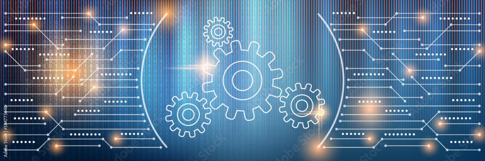Aufkleber data processing, information computing vector concept illustration. web banner, header design templa