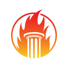 Pillar and fire logo design