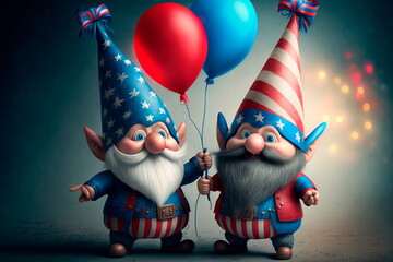 Fototapeta na wymiar Patriotic gnomes celebrate Independence Day