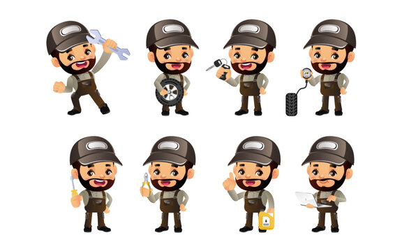 Set of engineer with different poses